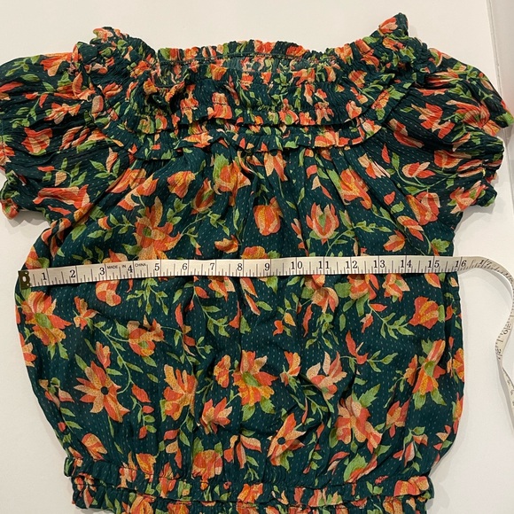 Free People Floral Print Blouse Size XS Green garden floral print off shoulder - Picture 8 of 10